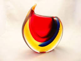 Murano Glass OBALL Red Amber blue crystal Sommerso vase - Murano Glass - Murano Glass Gifts Co.