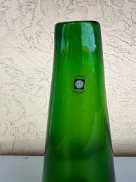 Mid Century Green Art / Vase Glass by Tarnowiec | Chairish