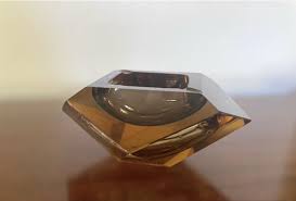 Murano Ashtray Mid Century Modern Faceted Yellow& Golden Amber Glass Art Bowl | eBay