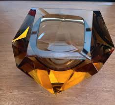 Murano Ashtray Mid Century Modern Faceted Yellow& Golden Amber Glass Art Bowl | eBay