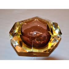 Signed Multi Faceted Murano Glass Ashtray Attributed to Flavio Poli, Italy | Chairish