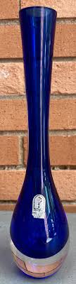 Vintage Blue Pilgrim Decorative Glass Vase Mid Century Modern Glassware USA