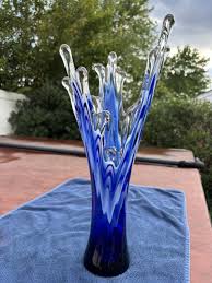 Murano Cobalt Blue & White Splash Vase. Vintage 15' | eBay