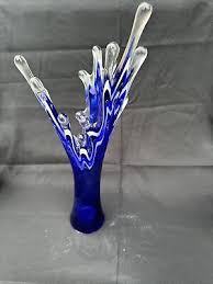 HAND BLOWN ART GLASS BLUE/White Bubbly Edges~RARE | eBay