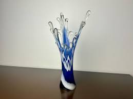 Vintage golf/waterdruppel splash blauwe en witte kunstglazen ...