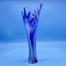Vintage Art Glass Blue Vase, Mid-century Vase, Unique Shape ...