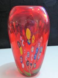 Heavy Red Multi Colored Millefiori Art Glass Vase Murano? | eBay