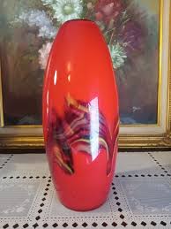 Nice Hand Blown Contemporary Art Glass Vase Red With Black ...