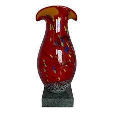 Murano Art Glass Red Polychrome Oval Patterned Clam Shaped ...