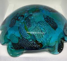 Murano Light Blue Bowl, Tutti Fruitti, Silver Flakes, 9 x9\