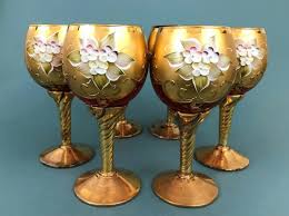 Murano Vecchia Glass Barbini Ruby Red Gold Gilt Flower Enamel Decanter 6 Glasses | eBay