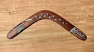 VTG 14" Boomerang Hand-painted Wood Aboriginal Murra Wolka ...