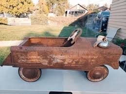 VINTAGE ANTIQUE RED METAL FIRE CITY BATTALION #1 PEDDLE CAR | eBay