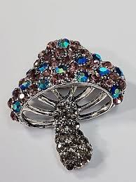 Mushroom Brooch Pin Encrusted w/ Multi-Color Iridescent ...