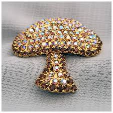 Rare 1970s Rhinestone Mushroom Brooch with Earrings Stunning ...