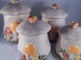 Vintage Kitchen Mushroom Canister Set Colorful | eBay