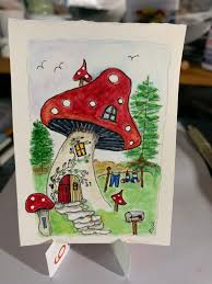 Trading Artist Cards with Mushroom House Designs
