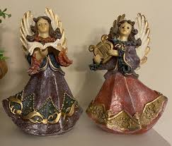 2 Angels with book or harp with metal wings | eBay
