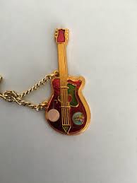 Guitar Vintage Key Chain Gold-tone Metal Collectible Keychain Souvenir Red Guitar Religious Emblem Image - Etsy