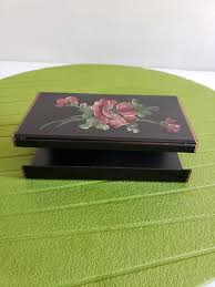 Vintage Metal Napkin Holder, Hand Painted, 1950's, Shabby Chic, Black With Floral Design Letter Holder - Etsy