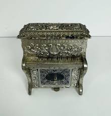 Piano Jewelry Music Box Silver Tone With Red Velvet Lining ...