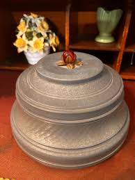 Large Tin Music Jewelry Box: Cut Glass Dish, Wind-up Works ...