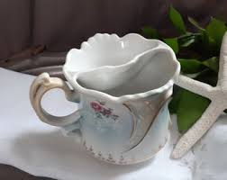 Brandenburg Shaving Scuttle / Mustache Mug / Shaving Cup - Victorian Style Vintage Porcelain German Cup, Blue, Pink Roses, Gold - Etsy