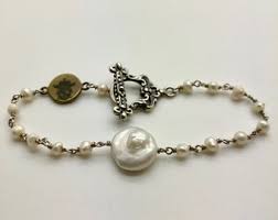 White Pearl Coin Bracelet - Etsy