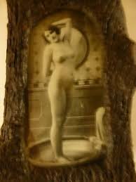 NUDE WOMAN EUROPEAN WHISKEY FAUX TREE BARK LOG DECANTER ...