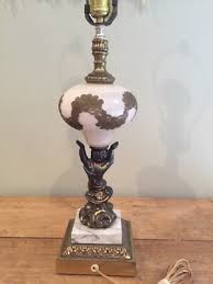 Vintage Gold Cream Glass Cherub Table Lamp Marble ...