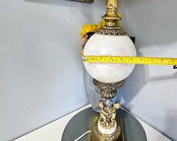 Opalescent, Blown Glass, Solid Brass, Cherub, Table Lamp ...