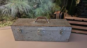 Vintage Distressed Blue Gray Metal Tackle Box: Two-tray Tool ...