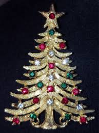 Vintage MYLU Rhinestone Christmas Tree Brooch Pin Multi ...