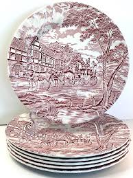 6 Staffordshire Myott ROYAL MAIL STAGECOACH Pink Dinner ...