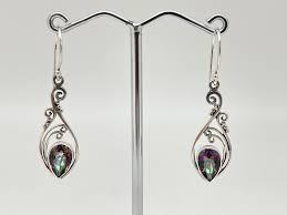 Teardrop Mystic Topaz Earrings // Sterling Silver // Bali Swirl Setting // Hook Backings - Etsy