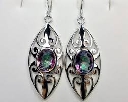 Mystic Topaz Earrings/ Solid Sterling Silver/ Simulated Topaz Art Deco Filigree [custom Made] E32 - Etsy