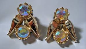 Vintage Rhinestone Earrings 1960's Aurora Borealis Bugs or ...