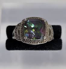 Mystic White Topaz Halo Step Ring Sterling Silver Sz 6.25 ...