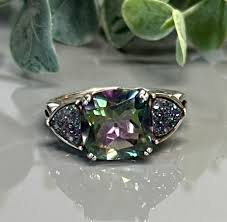 Cushion Cut Mystic Quartz and Druzy Sterling Silver Ring ...