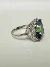 Estate Sterling Silver 925 Blue Mystic 5ct Rainbow Cz ...