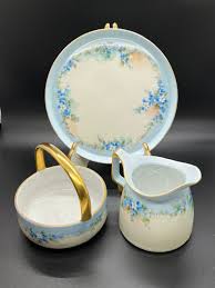 T&V Limoges MZ Austria 3 Blue Flowers Piece Set - Plate ...