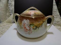 ANTIQUE DOUBLE HANDLED DISH WITH LID~R.S. ...