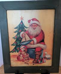Art Print 11 by 14 Framed Santa Claus Christmas Tree Wooden ...