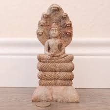 Vtg. Hand Carved Soapstone Seated Buddha naga 7.5" inch ...