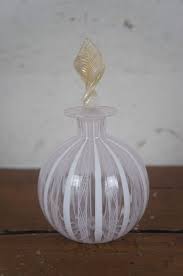 Italian Murano Blown Art Glass Latticino Perfume Bottle w Flame Stopper 5.5"