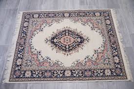 Vintage 70s Machine-Made Western-Style Tabriz White Pink ...