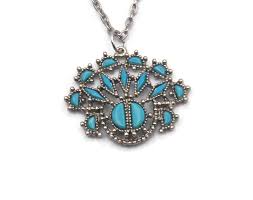 Vintage Silver Tone and Faux Turquoise 24 Inch Link Pendant ...