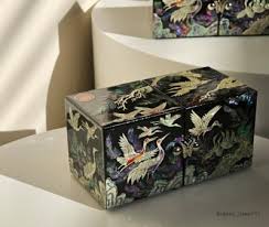 Crane Pattern Rectangle Mother of Pearl Jewelry Box with ...