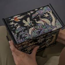 Black Mother-of-Pearl Jewelry Box with Cranes – 4-Drawer ...