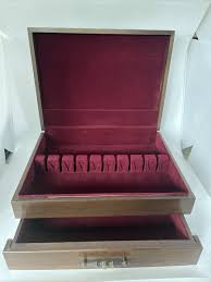 Vintage Wooden Flatware Silverware Storage Chest Box 12 ...